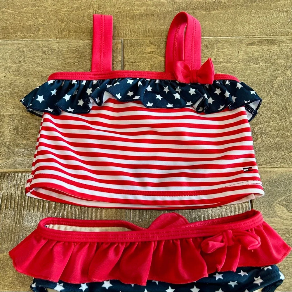 Tommy Hilfiger Toddler Girls Stars & Stripes Two Piece Swimsuit Red Blue 18 M